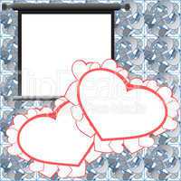 Red Valentine card, holiday background with photo frames, hearts and love text