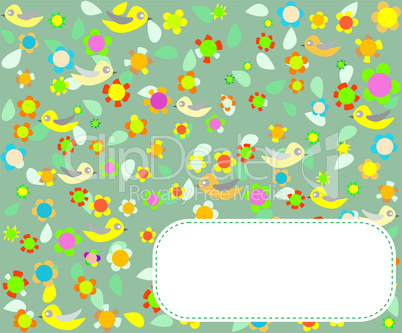 greeting card design with bird and flower background