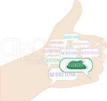hand with question answer concept isolated on white