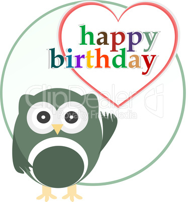 happy birthday party card with cute owl
