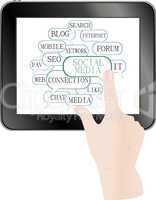 text keywords on social media themes. tablet pc