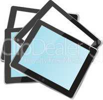 different colored vertical tablet pc set with copyspace on the screen