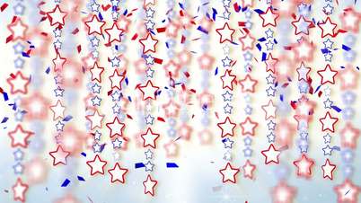 red blue stars and confetti loop background