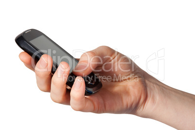 hand holds a mobile phone