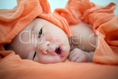 Newborn Asian baby girl awake,