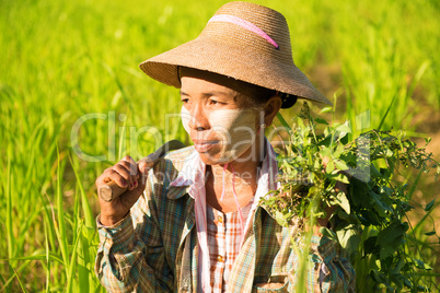 Traditional Asian female farmer