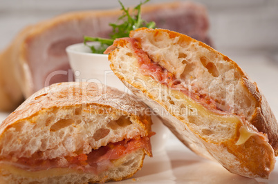 ciabatta panini sandwich with parma ham and tomato