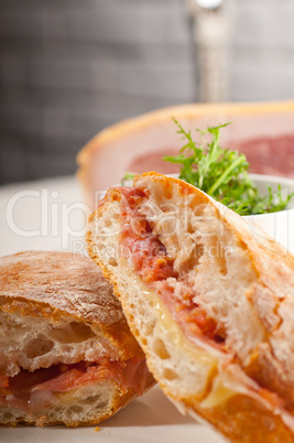 ciabatta panini sandwich with parma ham and tomato