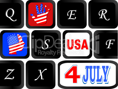 Computer keyboard with the American flag on it, usa head and hand