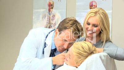 Little Caucasian Boy with Hospital Doctor