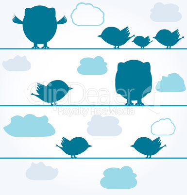 silhouettes of Birds and owls on wires