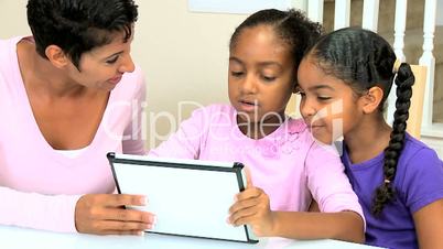 Young African American Girls with Wireless Tablet