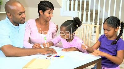 Little Ethnic Girls Using Coloring Pens