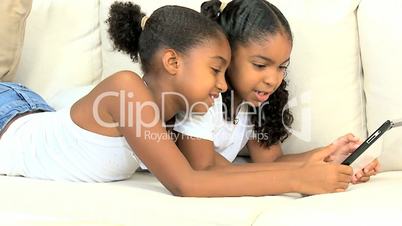 African American Children Using Wireless Tablet