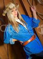 Teen Blond Model with Denim Shirt and Cowboy Hat