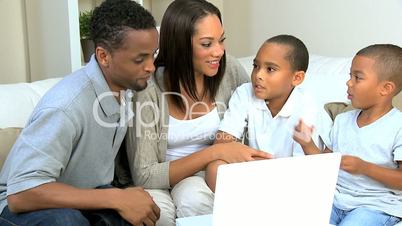 Cute Little African American Boys Playing on Laptop