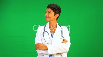 Confident Ethnic Female Doctor Green Screen