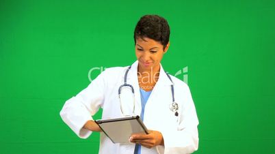 Ethnic Female Doctor Wireless Tablet Touchscreen