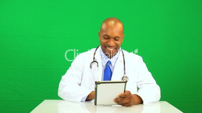 African American Doctor Green Screen Tablet