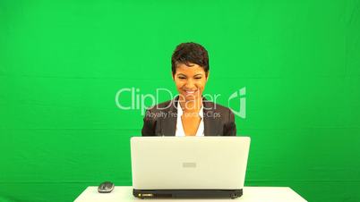 African American Female Pleased Green Screen Laptop Results