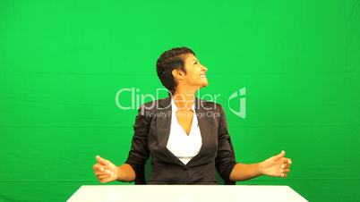 Ethnic Businesswoman Pleased Green Screen Demonstration