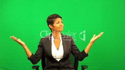Ethnic Female Showing Green Screen Presentation Disappointment