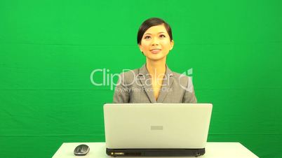 Asian Business Female Laptop Green Screen Success