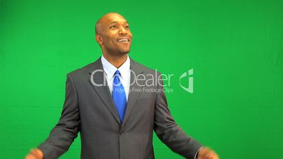 Ethnic Business Male Pleased Green Screen Display