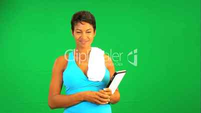 Ethnic Female Wireless Tablet Fitness Green Screen