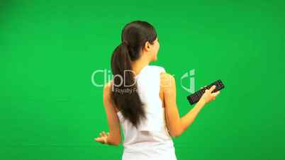 Asian Female Fitness Green Screen Remote Technology