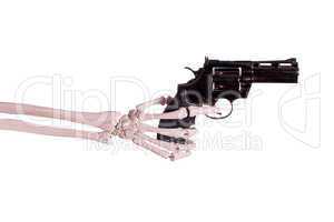 gun in skeleton hand
