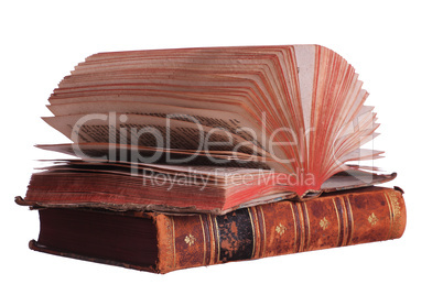 stack of books with fanned pages