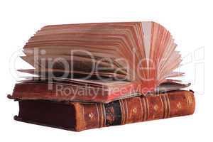 stack of books with fanned pages