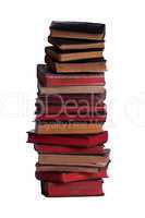 stack of old books with red page