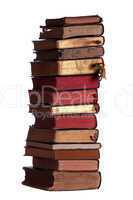 stack of old books with red and golden pages