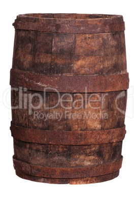 very old wooden barrel with iron fittings