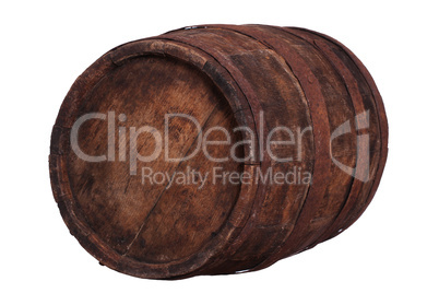 very old wooden barrel with rusty fittings