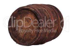very old wooden barrel with rusty fittings