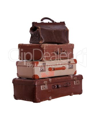 stack of very old suitcases