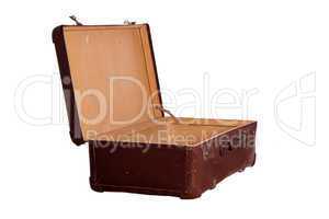 opened aged brown suitcase