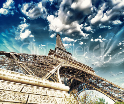 Paris. Gorgeous wide angle view of Eiffel Tower in winter season