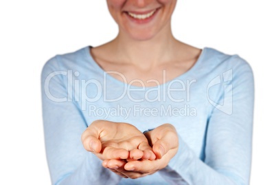 woman holding hands with copyspace