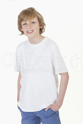 Young Happy Boy Smiling in Jeans and T-Shirt