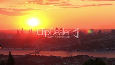 Istanbul Bosporus Bridge on sunset; Timelapse