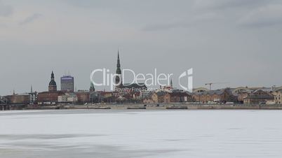 Riga city river winter view 1080P