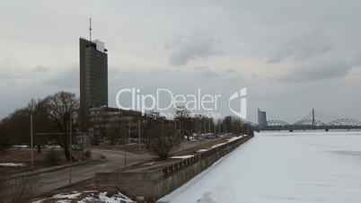 Riga city river winter view 1080P