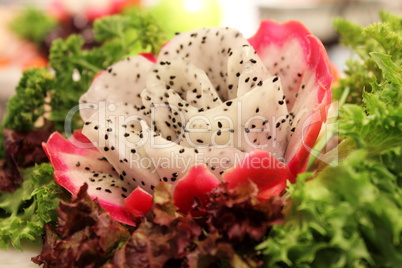 Fresh dragon fruit carving and vegetable