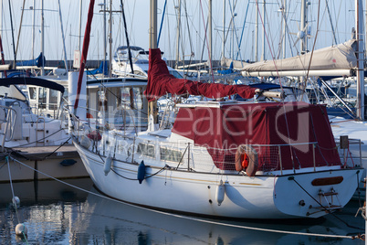 Yachts moored in a marina