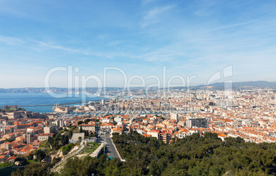 Panoramic aerial view on Marseille from mountain, France