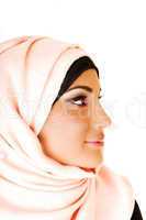 girl with pink headscarf.